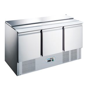 3 Door Compact Prep Fridge with cutting board 368L