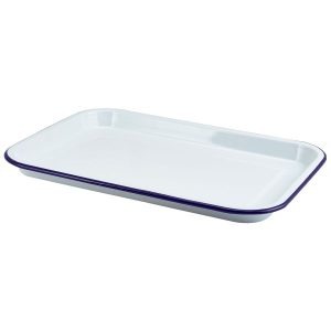 Enamel Serving Tray White with Blue Rim 33.5×23.5×2.2cm QTY: 1