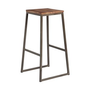 Style High Stool – Clear Lacquered metal frame – Wooden Seat Pad