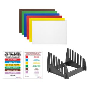 Hygiplas Low Density Chopping Board Set with Rack